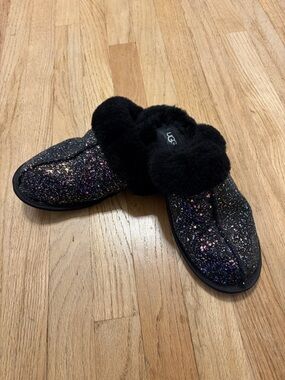 UGG Black Glitter Fur-Lined Slip-On Slippers